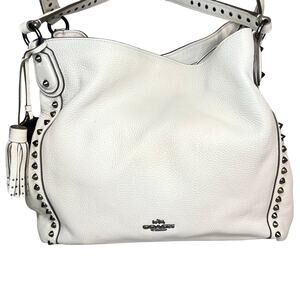 Coach Edie 31 Shoulder Bag – Chalk Pebbled Leather Silver & Gold Rivets /Dustbag